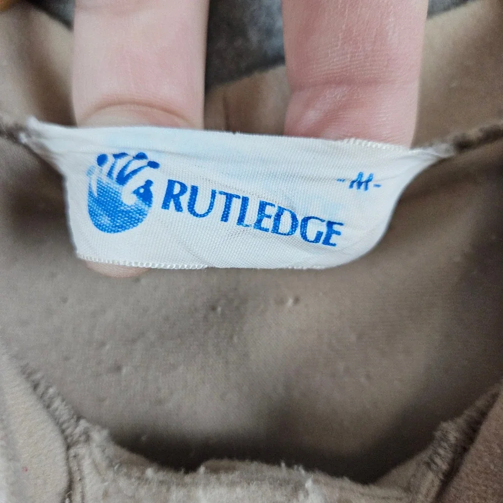 Rutledge Vintage Beige Button Front Lounge Robe Long Sleeve Pleated Size M FLAWS